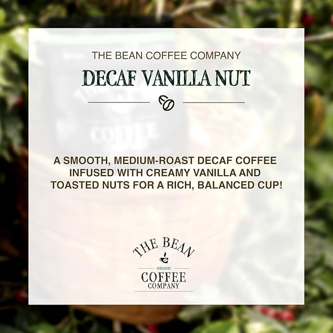 The Bean Organic Coffee Company Water Processed DECAF Vanilla Nut Medium Roast Whole Bean Coffee 16-Ounce Bags (Pack of 2)