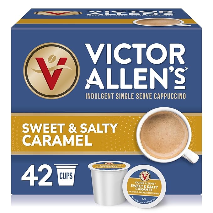 Victor Allen's Coffee Sweet and Salty Caramel Flavored Cappuccino Mix 42 Count Single Serve K-Cup Pods for Keurig K-Cup Brewers Brewers (Packaging May Vary)