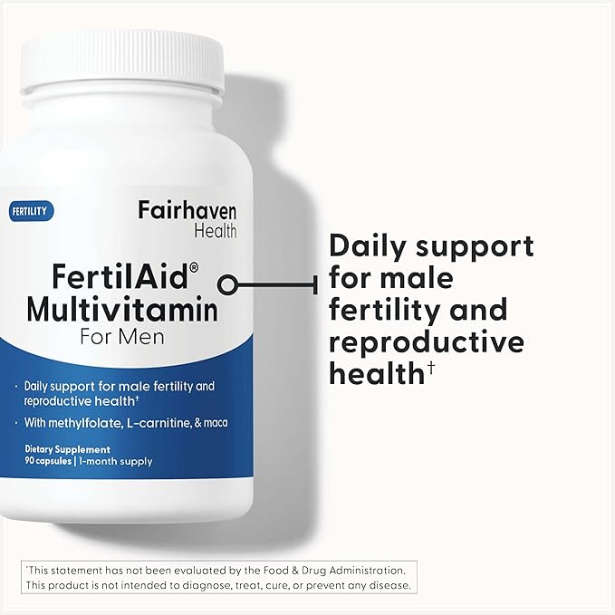 Fairhaven Health FertilAid for Men Fertility Supplements for Men Two Month Supply | Count Motility Support Pre-Conception for Him | Male Fertility Support Includes L-carnitine Zinc | 2 Bottles