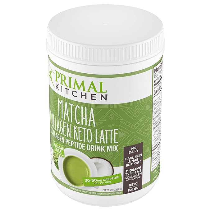 Primal Kitchen Matcha Collagen Keto Latte Powder Sugar-Free Collagen Peptides 9.33 Ounces