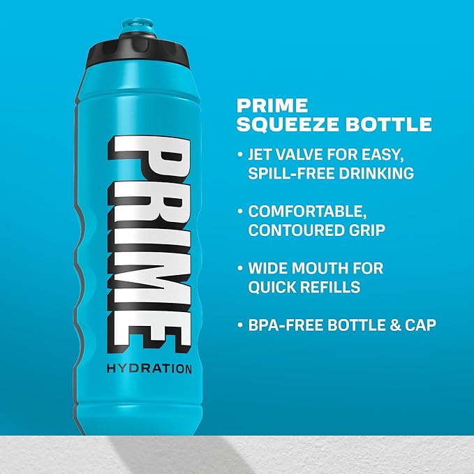 PRIME HYDRATION Berry Freeze Cherry Freeze &amp Ice Pop Sports Drinks 12 Fl Oz 15 Variety Pack &amp PRIME 32 oz Blue Squeeze Sports Water Bottles 12 Pack Bundle