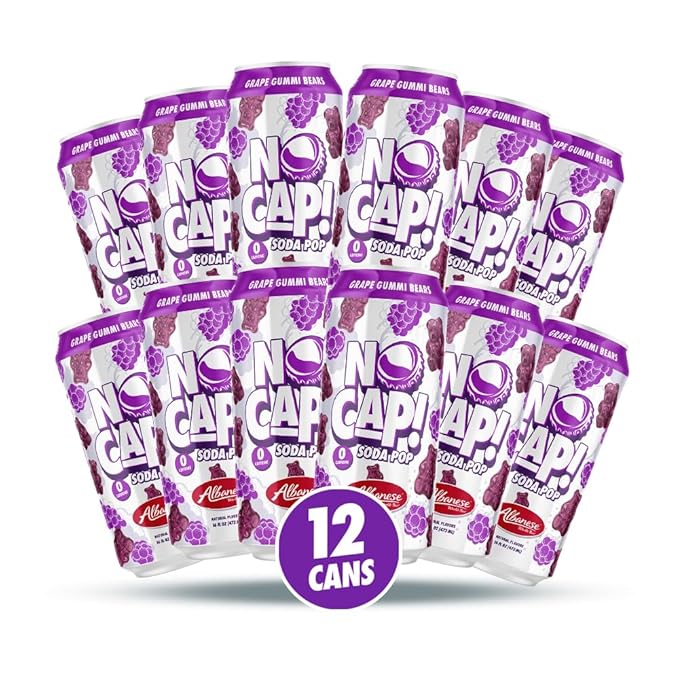 No Cap! Healthy Soda Alternative Natural Allulose Zero Sugar Zero Calorie Caffeine Free | Hydrating Electolytes Natural Flavors 16 oz. (Grape Gummi Bear)
