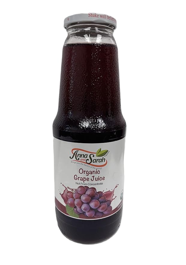 Anna and Sarah 33.8 Oz Organic Grape Juice - USDA Organic Certified - Glass Bottle (4 Pack) No Sugar No Artificial Colors No Preservatives No Flavors Added Not from CONCENTRATE