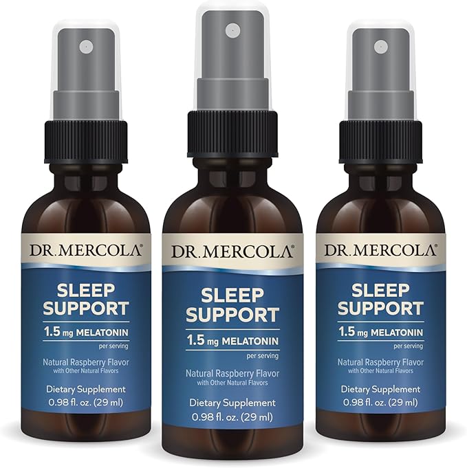Dr. Mercola Sleep Support with Melatonin Spray - Supports Restful Sleep - Non-GMO Gluten-Free &amp Soy-Free - Natural Raspberry Flavor - 0.98 fl oz (3 Pack)