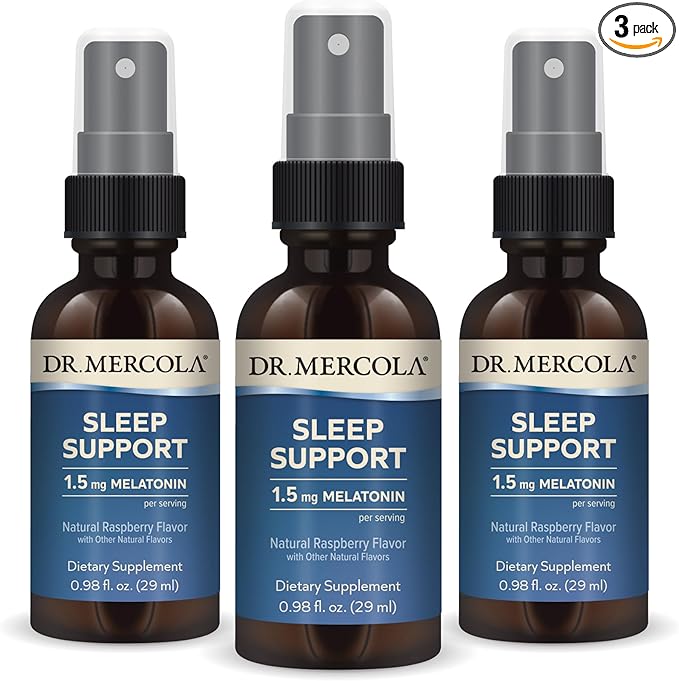 Dr. Mercola Sleep Support with Melatonin Spray - Supports Restful Sleep - Non-GMO Gluten-Free &amp Soy-Free - Natural Raspberry Flavor - 0.98 fl oz (3 Pack)