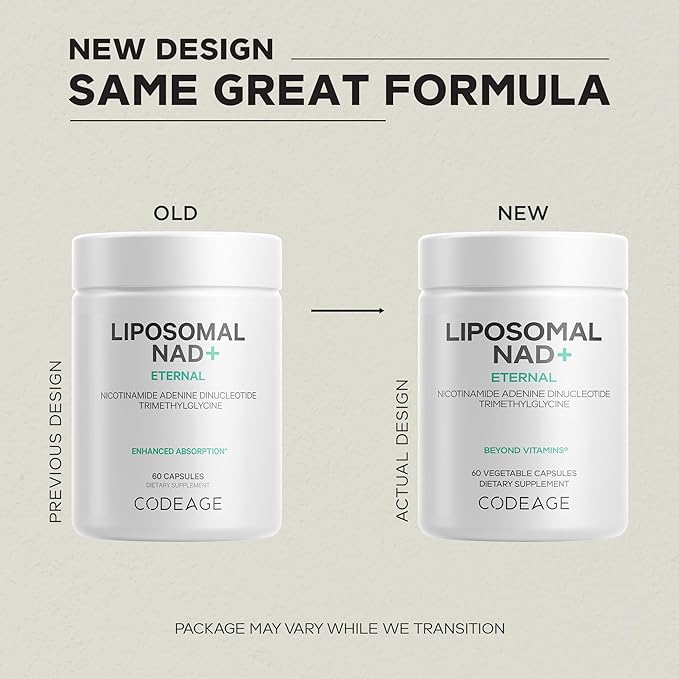 Codeage Liposomal NAD+ Supplement - NAD Nicotinamide Adenine Dinucleotide Coenzyme Pills - 500 mg NAD+ Per Serving &amp Betaine Anhydrous - Liposomal Delivery - Vegan Non-GMO Gluten-Free - 60 Capsu