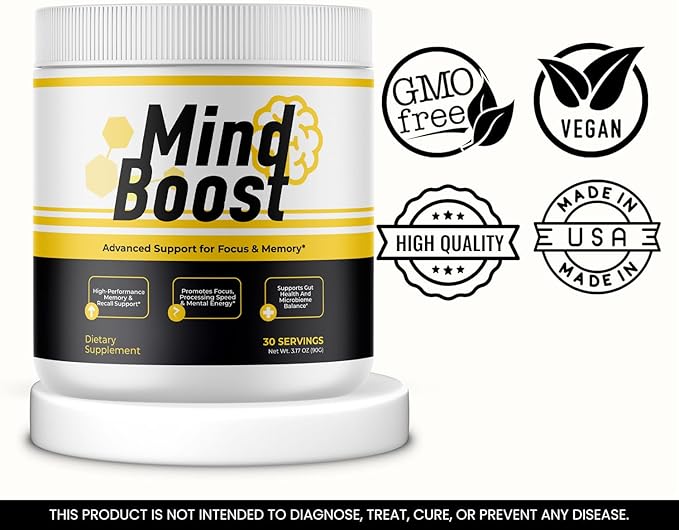 (3 Pack) MindBoost Powder - Official Mind Boost Day Supplement Advanced Nootropic Premium Formula Natural Vitamins for Wellness - 3 Bottles for 3 Months