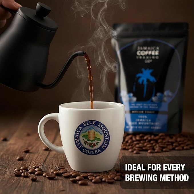 100% Jamaica Blue Mountain Coffee Beans No. 1 227grams / 8oz - Medium Roast Whole Coffee Bean - 100% Pure Arabica Small Batch Roasted - JACRA Certified Low Acidity Ethically Sourced