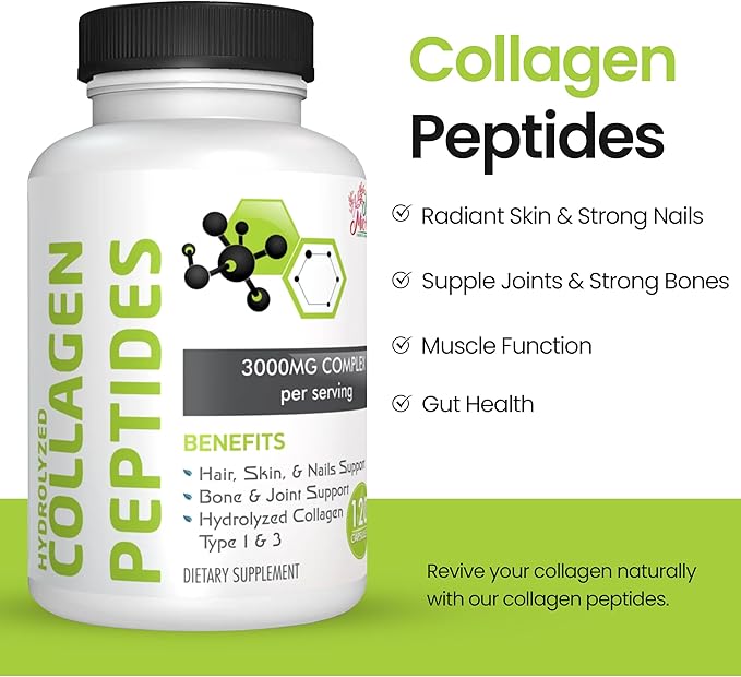 Mila Miamor Collagen Peptides – Hydrolyzed Protein for Hair Skin Nails Joint Bone Muscle &amp Gut Support – Easy-Absorb Formula 120 Capsules