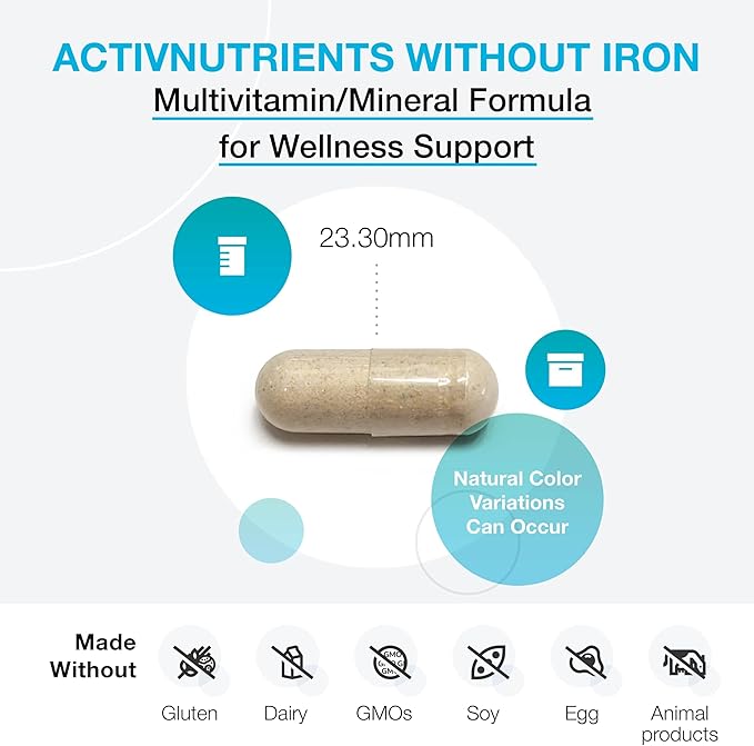 XYMOGEN ActivNutrients without Iron - No Iron Multivitamin for Wellness Support - Energy Production &amp Immune Support - Antioxidant Activity - Gluten-Free &amp Dairy-Free - 60 Count