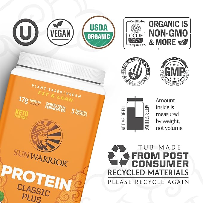 Sunwarrior Plant-Based Collagen Building Powder | 40 Servings Chocolate Flavored &amp Vegan Protein Powder | USDA Organic 30 Servings Chocolate Flavored