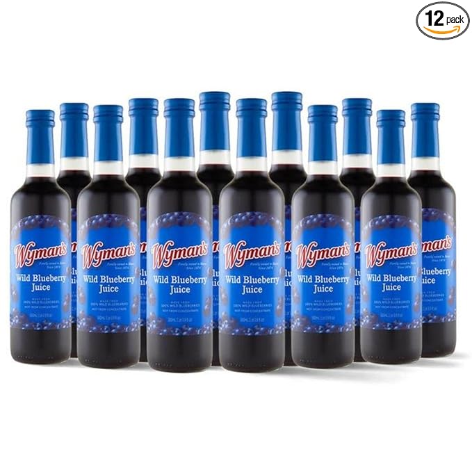 Wyman's Wild Blueberry Juice 100% Juice No Sugar Added Not From Concentrate Glass Bottled 500mL (12 Pack)