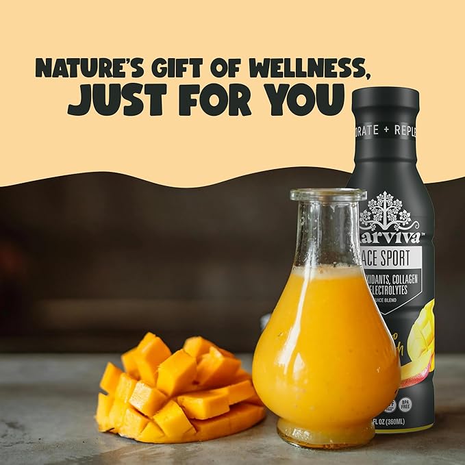 KARVIVA ACE Collagen Hydration Juice Healthy Joints Skin &amp Hair Support Antioxidant-Rich Marine Collagen Natural Electrolytes Low-Sugar Low-Calories Non-GMO Vitamin C Boost Mango Splash