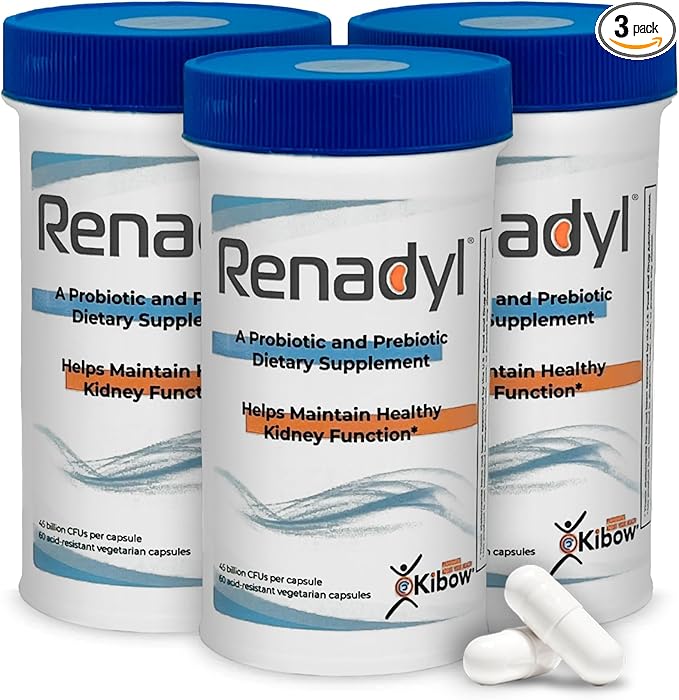 Renadyl Kidney Probiotic Supplement | Urea Creatinine &amp Uric Acid Support | 45 Billion CFUs | Clinically Tested Non-GMO &amp Made in USA 180 Capsules (3 Bottles 3 Month Supply)