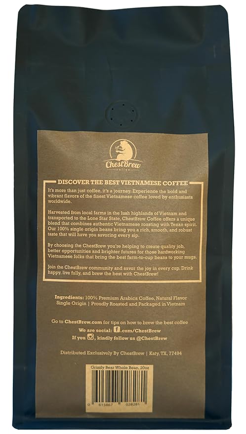 ChestBrew Grizzly Bear – Chocolate Dusted Vietnamese Whole Bean Coffee 20 oz