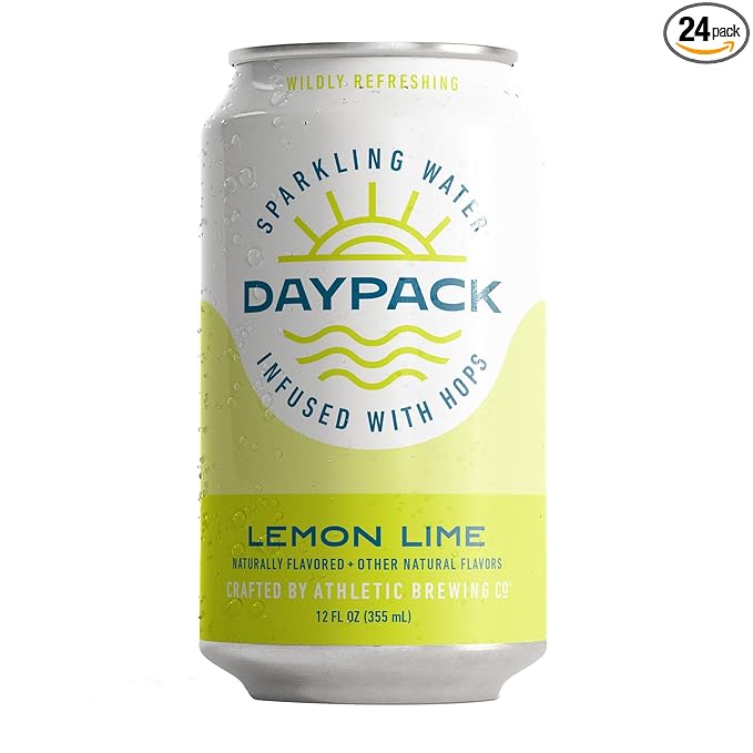 Athletic Brewing Company Daypack Sparkling Water Infused With Hops Gluten Free &amp Vegan Soda Water Zero Calorie Natural Flavors Lemon Lime 24 Pack 12 FL Oz Cans