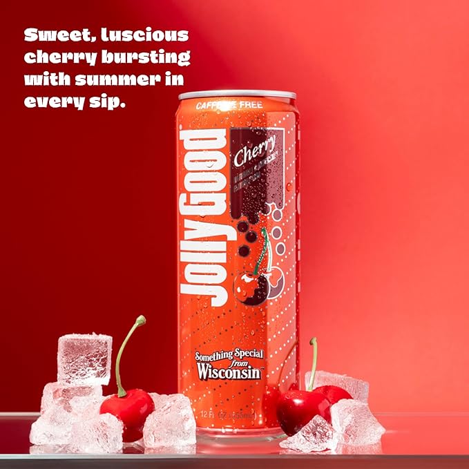 Jolly Good Cherry Craft Soda Flavored Soda Pop Drink Caffeine Free Soft Drinks for Adults &amp Kids Craft Soda for Mocktails &amp Cocktails Made in America Vegan12 Oz Cans 12 Pack
