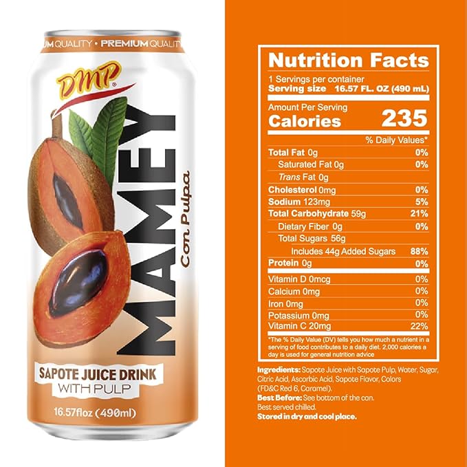 De Mi Pais Mamey Sapote Juice Zapote with Real Pulp &amp Chunks Juice Exotic &amp Refreshing Canned Beverage Perfect for Groceries &amp Pantry 16.57 Fl Oz 6-Pack