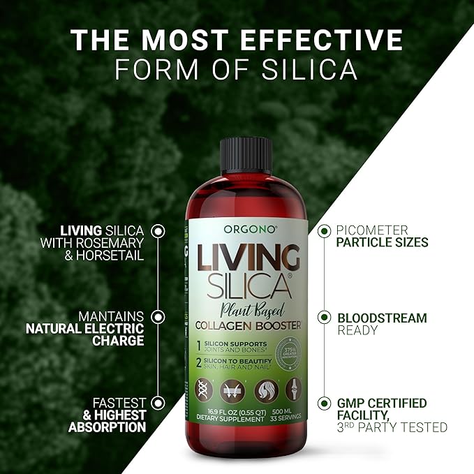 Living Silica Plant Based Collagen Booster | Vegan | Supports Healthy Collagen and Elastin Production for Joint &amp Bone Support Glowing Skin Strong Hair &amp Nails 500 ml | 16.9 Fl Oz