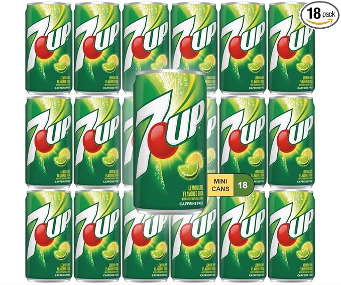 7Up Lemon Lime Mini Soda Cans 7.5 oz Soft Drinks Bulk Snacks Pack Small Refrigerator &amp Snack Pantry Drink 18 Count Beverage Bedroom &amp Kitchen Supplies
