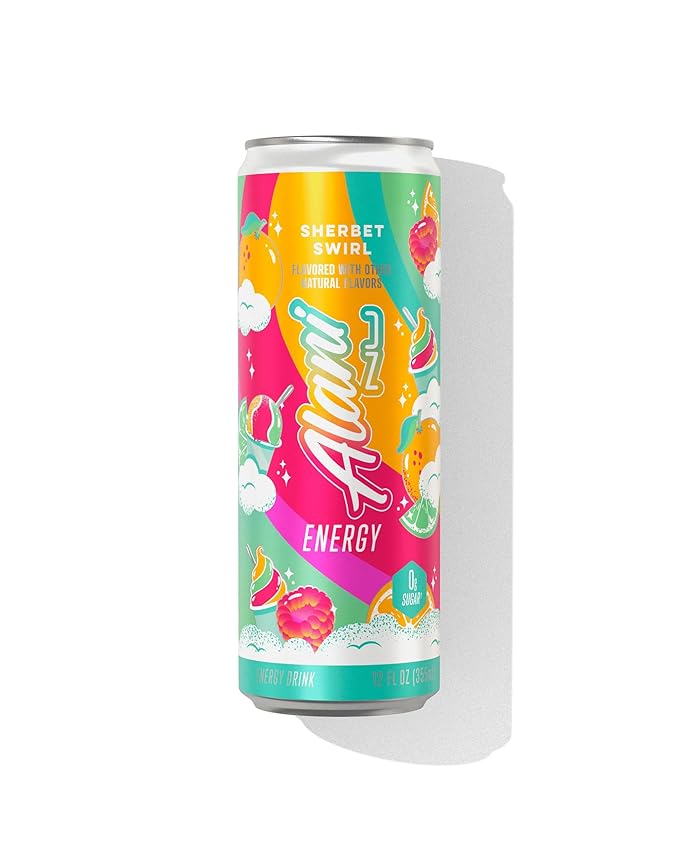 Alani energy drink Cotton Candy Cherry Bomb &amp Sherbet Swirl variety pack 6 Cans - Sugar Free Low Calorie Energy Drinks - Pre Workout Performance Zero Sugar 12 Fl Oz Cans