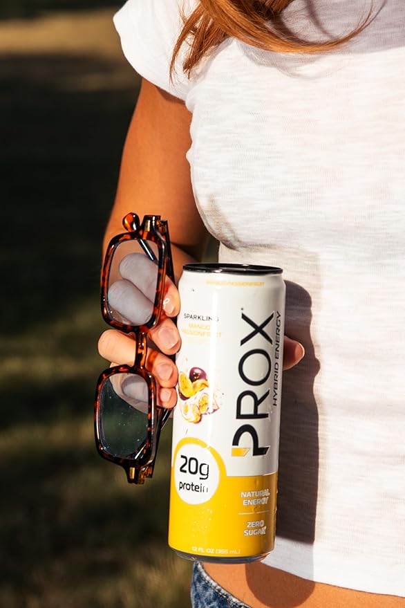 PROX Hybrid Energy Drink with 20g Protein Zero Sugar 200mg Natural Caffeine 90 Calories 12 Pack (Mango Passionfruit)