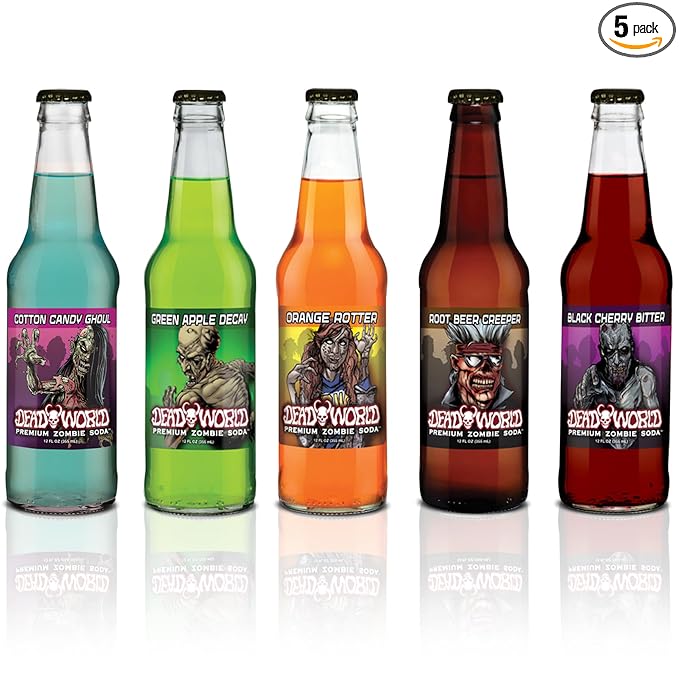Dead World Premium Zombie Soda 5 Pack - Includes 1 12oz bottle of each 5 Zombie themed flavors