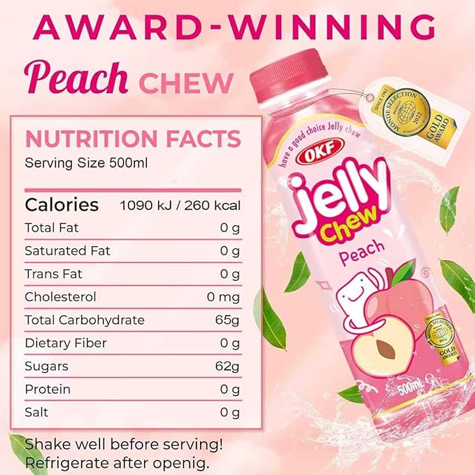 OKF Coconut Juice with Coconut Jelly Peach Coconut Water Non GMO No Preservatives No Artificial Color Gluten Free/Fat Free 16.9 Fl Oz (Pack of 20)