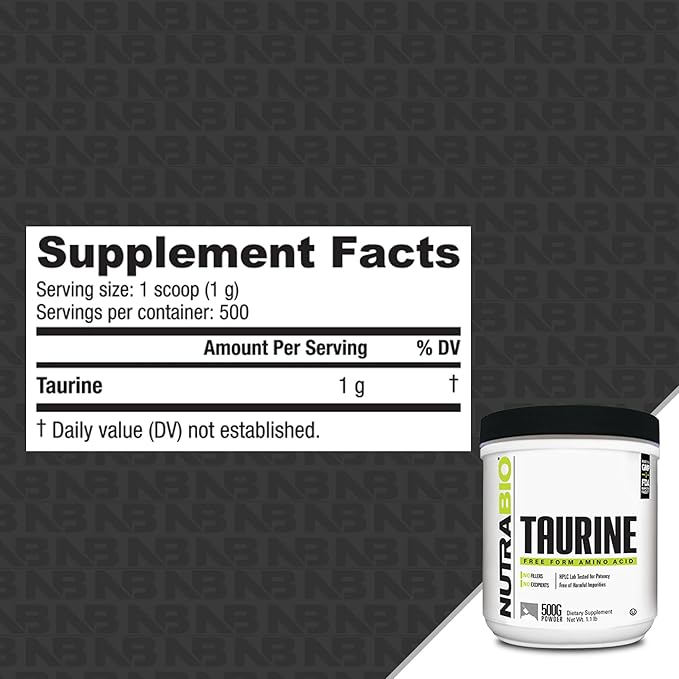 NutraBio Taurine Powder 500g | Pure Free-Form L-Taurine Amino Acid Supplement | Supports Cellular Health Energy and Wellness | Non-GMO USP Grade