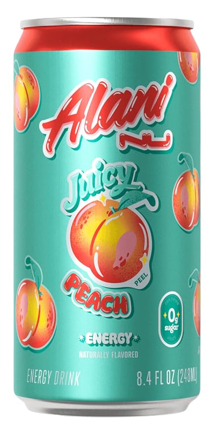 New Alani Sugar Free Energy Drinks - Juicy Peach Cherry Slush Mini Cans Variety Pack 8.4oz (12 Pack)