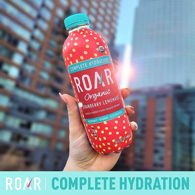 ROAR Complete Hydration Organic - Electrolyte Drinks Loaded with Vitamins C B5 B12 - Non-GMO Gluten-Free - Strawberry Lemonade - 12 pc