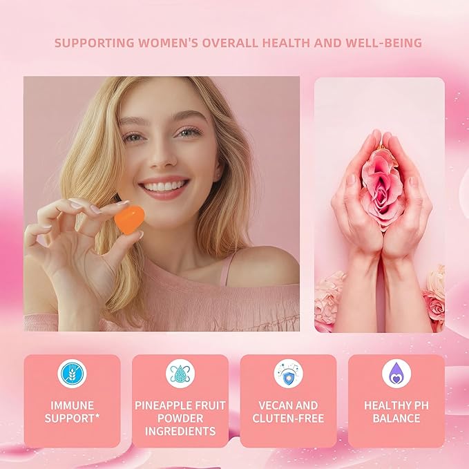 Feminine Balance Gummies - Pineapple Probiotics for Women for Premium Women’s Health &amp Wellness-Immune Support Hawaiian Pineapple60 Gummies (30 Servings)