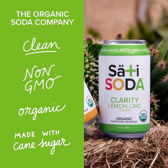 Sati Soda Lemon-Lime – Functional Soda with Ashwagandha &amp Rhodiola – Low Sugar (9g) Low Calorie Organic Adaptogen Drink – Healthy Soda Alternative – 12 Pack