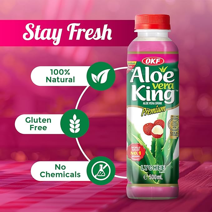 OKF Aloe Vera King Drink with Pure Aloe Pulp Variety Flavors 16.9 oz. (Lyche Pack of 20) Korean Premium Health Beverage