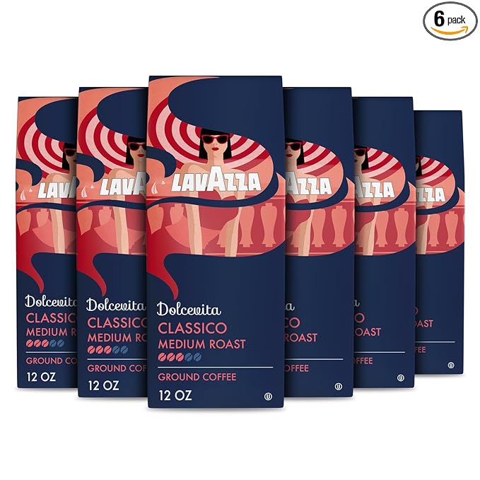 Lavazza Dolcevita Classico Ground Coffee 6 Bags of 12oz Medium Roast Rich and Full-bodied Intensity 3/5 Arabica and Robusta Ideal for Drip Brewers (Pack of 6) - Package May Vary