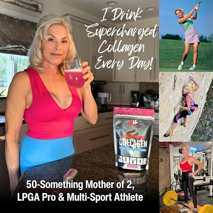 PhysiVantage Supercharged Collagen Peptides Powder - Hydrolyzed Collagen for Joint Tendon Ligament &amp Skin Health Support - Peach Mango Keto Paleo 16oz | Enhanced with Vitamin C BCAAs Grass
