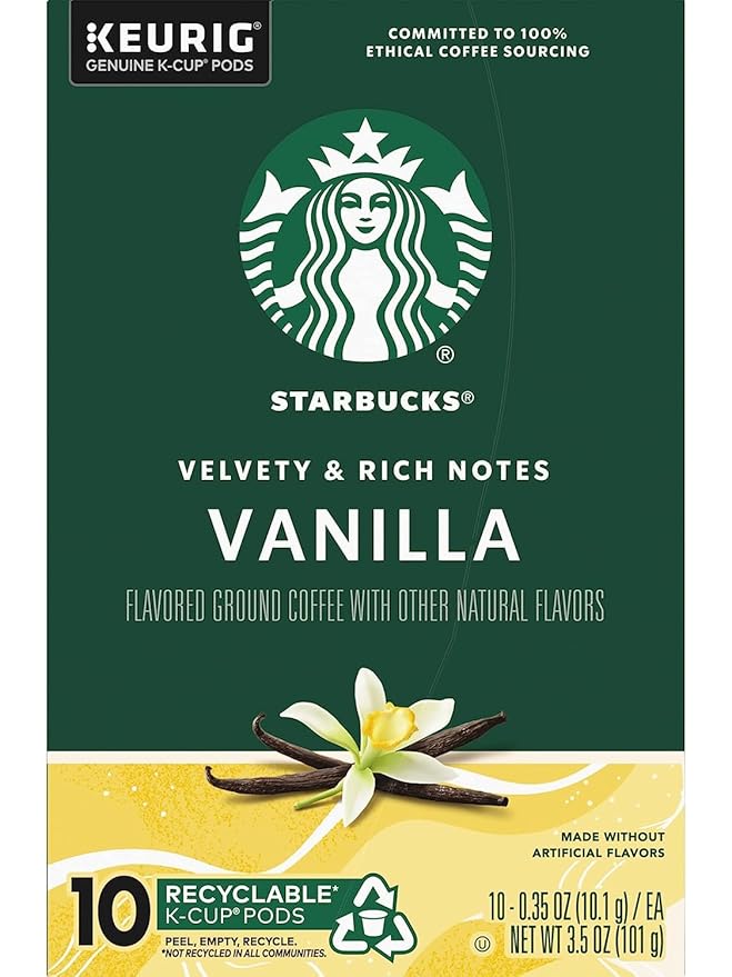 Starbucks Vanilla Flavored Coffee K-Cup Pods Light Roast Keurig Genuine K-Cup Pods 120 Count (Pack of 12 Boxes)