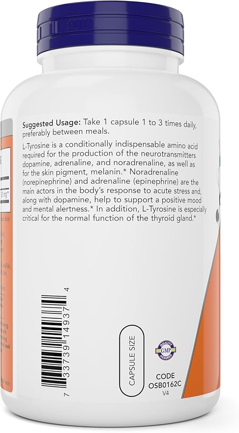 Now Foods L-Tyrosine 500mg 300 Capsules - Non GMO - Supports Mental Alertness - 500 mg Caps - Free Form Supplement