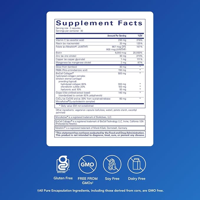 Pure Encapsulations Hair/Skin/Nails Ultra Advanced Beauty Supplement - Biotin &amp Collagen Supplement for Healthy Hair Strong Nails &amp Youthful Skin Support* - 60 Capsules
