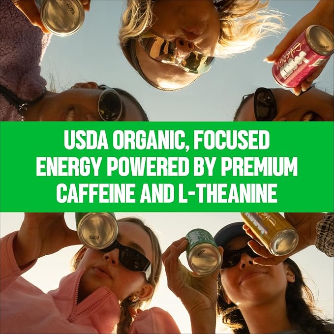 Joggy Energy Drink | Cherry Lime 12pk (8.4oz) | USDA Organic No Added Sugar Plant-Based Energy with Juice &amp Natural Caffeine + L-Theanine | Pre-Workout Focus Drink | No Jitters Vegan Gluten-Fr