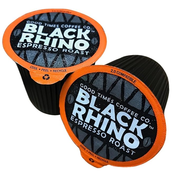 Good Times Coffee Company Black Rhino Espresso Roast Coffee Single Serve Pods Dark Roast Fine Grind 36 Count