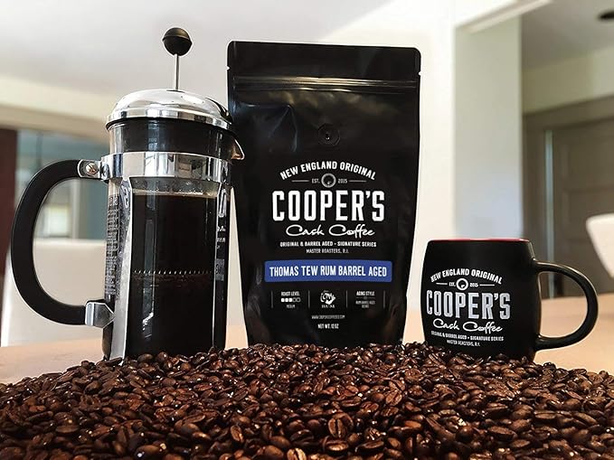 Single Origin Sumatra Coffee Beans Aged in Stout Whiskey Barrels - Ground Coffee - 12 oz and Rwanda Coffee Beans Aged in Thomas Tew RUM Barrels - Ground Coffee - 12 oz