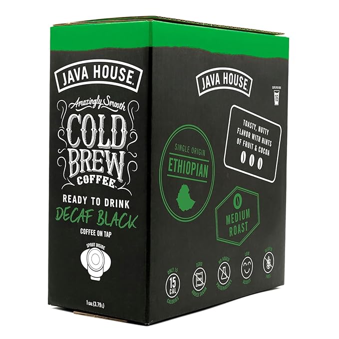 Java House Cold Brew Coffee on Tap (Pack of 2) – Premium 100% Arabica Decaf – Smooth Decaf with Chocolate &amp Caramel Notes – 1 Gallon Box (16 Servings) – Ready to Drink No Caffeine No Brewing Req