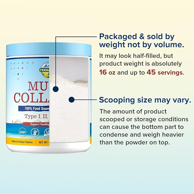 Terranics Multi Collagen Peptides Powder Type I II III V X Hydrolyzed Collagen for Women+Men Collagen Supplements Fast Dissolve Unflavored Colageno No Sugar Keto 16oz