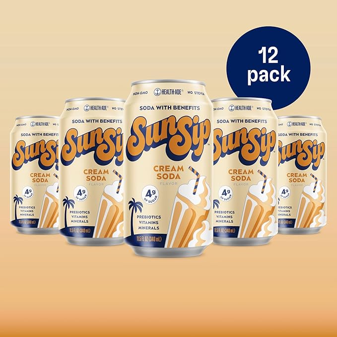 SunSip Prebiotic Soda by Health-Ade Better-for-You Soda Swap Beverage with Vitamins &amp Minerals Naturally Sweetened with 4g of Sugar Cream Soda 11.5 oz (12 Pack)
