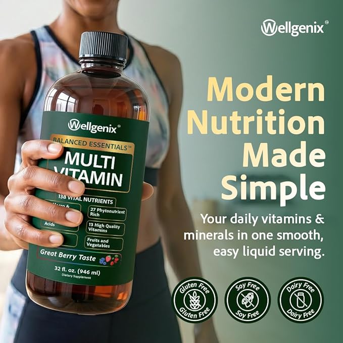 Wellgenix Balanced Essentials Liquid Multivitamin Dietary Supplement with Vitamins and Minerals – Berry Flavor – 32 fl oz