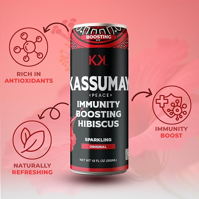 Kassumay Original Sparkling Hibiscus Drink – Premium Plant-Based Wellness Beverage | Immunity Boosting | Antioxidant-Rich | Low Sugar | No Added Sugar| 12 Pack – 12 fl oz Cans