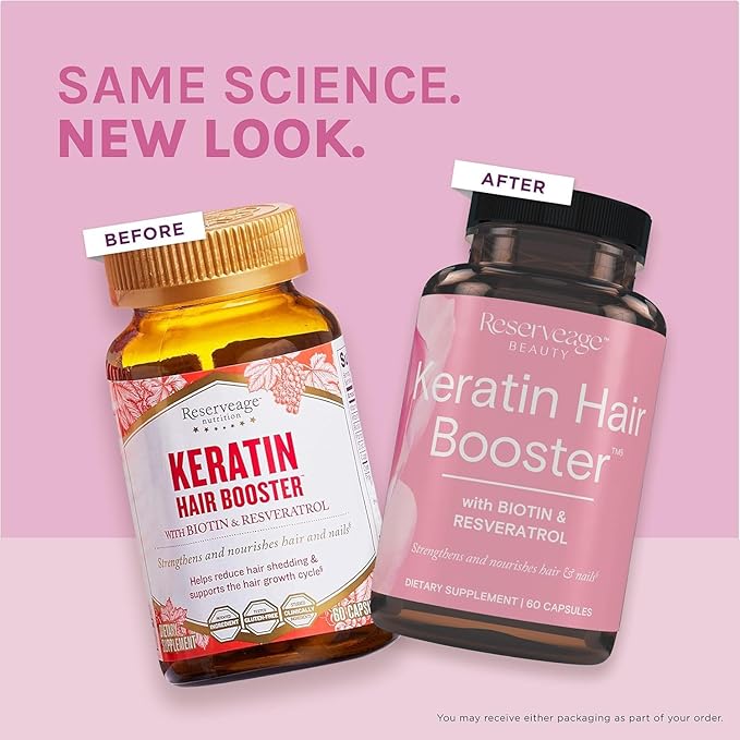 Reserveage Ultra Collagen Booster &amp Keratin Hair Booster - Features Dermaval Biotin &amp Resveratrol - Support Hair &amp Skin - 90 Ultra Collagen Capsules 60 Keratin Capsules