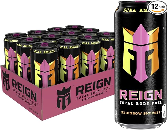 REIGN Total Body Fuel Reignbow Sherbet Fitness &amp Performance Drink 16 Fl Oz (Pack of 12)