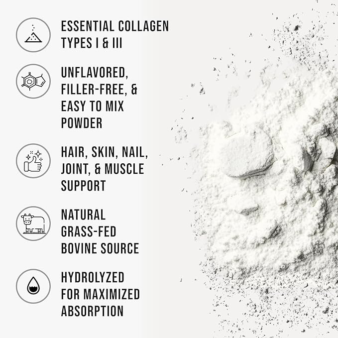 Bovine Collagen Peptides Powder Hydrolyzed Type I &amp III Protein Grass-Fed Pasture-Raised Source Unflavored Collagen Supplement Paleo-Friendly for Active Lifestyles &amp Wellness Non-GMO 2.4lb